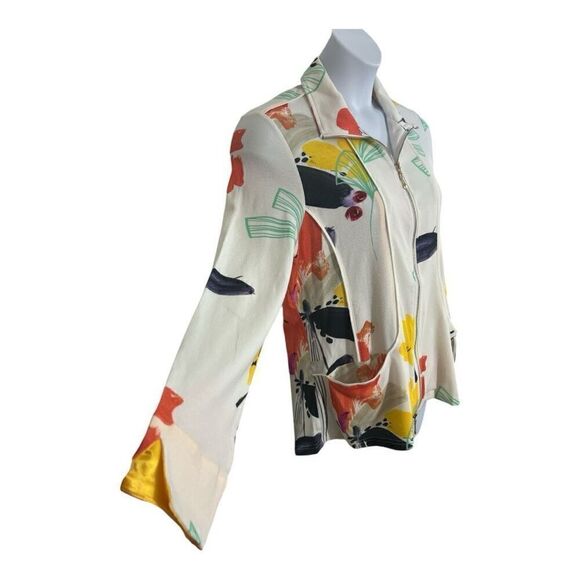 Berek Womens Ray of Sunshine Full Zip Jacket Size PL White Multi Color Pockets - Picture 2 of 12
